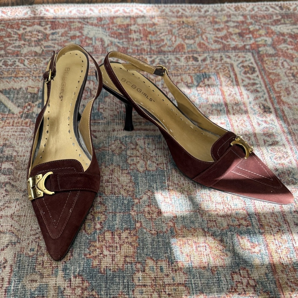 BCBGirls Brown Slingback Heels with Gold Accent